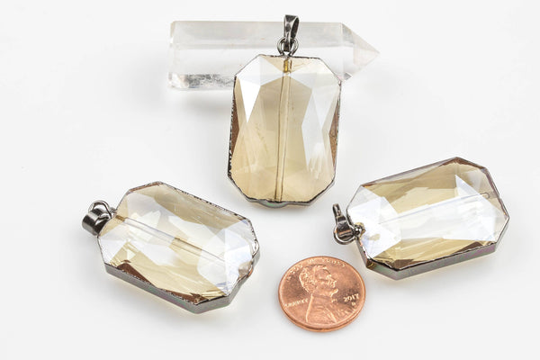 Champagne Crystal Wrapped Rectangle In Gunmetal Pendants