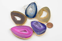 AA-quality Extra-polished Agate Hollow Druzy Slices Wrapped in Gold- Hand Selected 5 colors!