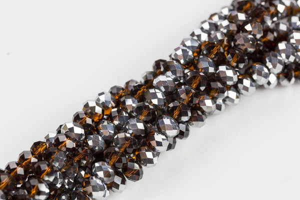 10mm Crystal Rondelle -1 or 5 or 10 STRANDS- Brown Topaz Silver