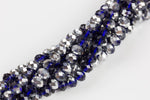 10mm Crystal Rondelle -1 or 5 or 10 STRANDS- Blue Half Silver