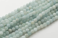 Natural aquamarine Matte round beads in full strands. 4mm, 6mm, 8mm, 10mm, 12mm, 14mm, 16mm AAA Quality AAA Quality Smooth