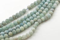 Natural aquamarine Matte round beads in full strands. 4mm, 6mm, 8mm, 10mm, 12mm, 14mm, 16mm AAA Quality Smooth Gemstone Beads