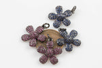 Flower CZ Pave Pendant- Gunmetal Sapphire and Ruby CZ -16mm