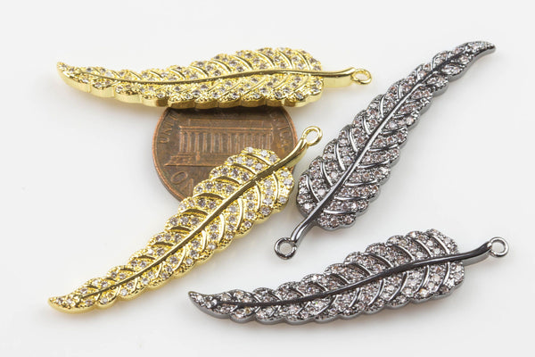 Feather CZ Pave Large Size High Quality! Colors: Gold, White gold, gunmetal, rose gold.