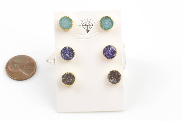 Natural Druzy Earing Stud with Gold-8mm