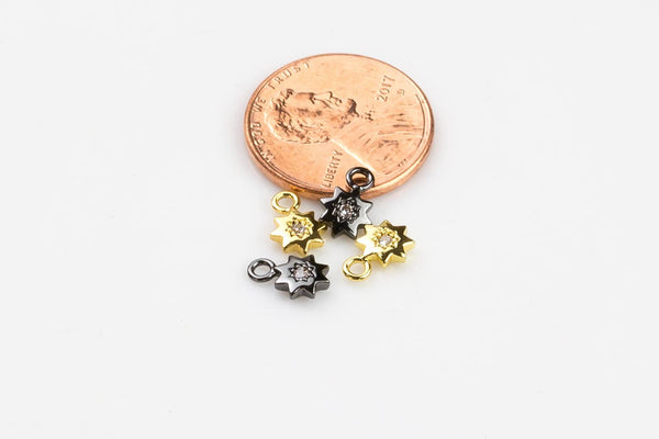 4 pcs Tiny cute Starburst CZ Gold, Gunmetal