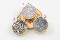 Mystic Druzy Coin Shaped wrapped in Gold! 12mm Charm- High Quality- Extra Sparkly- 3 Colors