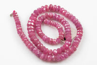 Natural Ruby, AAA Quality Quality in 6-7mm Faceted Roundel- 18 inch strand- Slightly Graduated AAA Quality Gemstone Beads