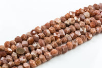 Natural 14*18mm Faceted Nuggets Middle Drilled- Pink Moonstone Gemstone Beads