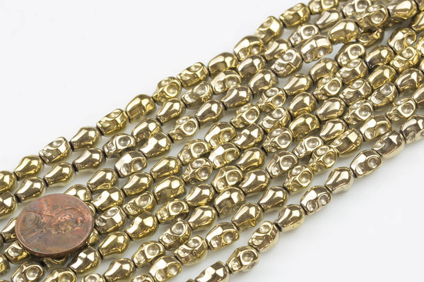 Titanium Pyrite- HEMATITE SKULL Beads. Skull 8*10mm and 6*8MM . Full Strand 16"- Light Gold