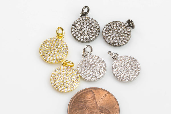 Coin CZ Gold, Gunmetal, Silver Pave Small Charm 11mm