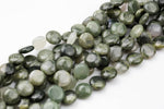 Natural 14mm Puffy Coin, Green Rutilated Quartz- Full 15.5 Inch Strand Gemstone Beads