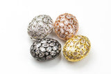 Large Polki Style CZ Pave Bead Rose Cut Diamond Style 21*26mm / 17*22mm- Oval- Gunmetal with Clear CZ