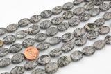 Natural 14*18mm Puffy Oval Gray Picasso Jasper, High Quality- Full 16 inch Strand Gemstone Beads