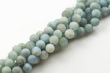 Natural aquamarine Matte round beads in full strands. 4mm, 6mm, 8mm, 10mm, 12mm, 14mm, 16mm AAA Quality Smooth Gemstone Beads