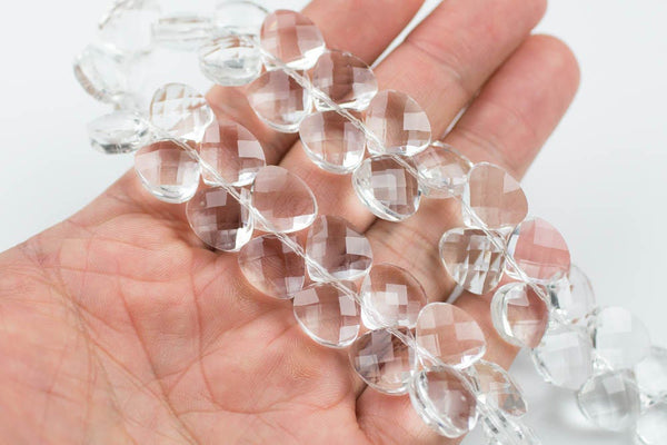 Briolette Teardrop Crystal- Medium and Large Silver-Full 15 inch strand- Clear