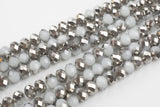 12mm Crystal Rondelle -2 or 5 or 10 STRANDS- White Jade Silver