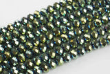 12mm Crystal Rondelle -2 or 5 or 10 STRANDS- Green Metallic