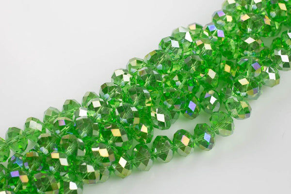 12mm Crystal Rondelle -2 or 5 or 10 STRANDS- Peridot AB