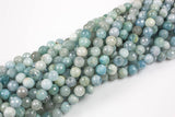 Natural aquamarine faceted round beads in full strands. 6mm, 8mm, 10mm, 12mm, 14mm - Full Strand 15.5 inch Strand - Grade A