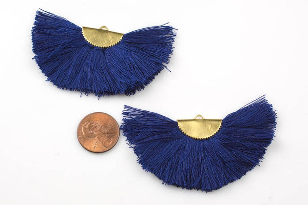 Navy! BEAUTIFUL Fan Tassels on Brass Findings. Perfect for earrings or pendants! One pair per order. 1" by 2"