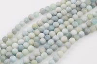 Natural Matte finished faceted blue aquamarine beads. Matte finished faceted round 6mm, 7mm, 8mm, 10mm, 12mm. Full strands 15.5"