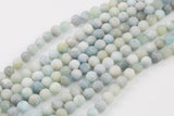 Natural Matte finished faceted blue aquamarine beads. Matte finished faceted round 6mm, 7mm, 8mm, 10mm, 12mm. Full strands 15.5"