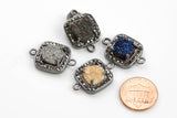 Square Bezel Crystal with Druzy- Gunmetal Color- 17mm