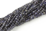 Natural Iolite Quartz Beads Full Strands-15.5 inches-3mm- Nice Size Hole- Diamond Cutting, High Facets-Nice and Sparkly-Faceted Round