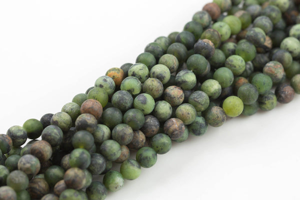 Natural Dendrite Green Jade- High Quality in Matte Round- 4mm, 6mm, 8mm, 10mm, 12mm-Full Strand 15.5 inch Strand Gemstone Beads