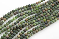 Natural Dendrite Green Jade- High Quality in Matte Round- 4mm, 6mm, 8mm, 10mm, 12mm-Full Strand 15.5 inch Strand Gemstone Beads