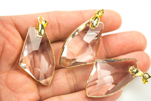 Champagne Crystal Wrapped Trapezoid In Gold and Gunmetal Pendants- 24*39mm