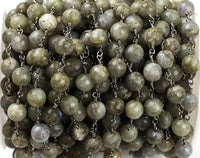 Labradorite Rosary Chain by the Foot. Gunmetal Plated Brass Wire. 8mm Faceted Round. Sold by the Foot.