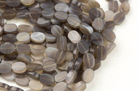 Natural Gray Agate- Flat Oval Beads-10x14mm- 28 Pieces- Special Shape- Full Strand- 16 Inches Gemstone Beads