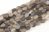 Natural Gray Agate- Flat Oval Beads-10x14mm- 28 Pieces- Special Shape- Full Strand- 16 Inches Gemstone Beads