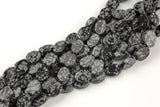 Natural SnowFlake Obsidian- Flat Oval Beads-10x14mm- 28 Pieces- Special Shape- Full Strand- 16 Inches Gemstone Beads