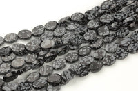 Natural SnowFlake Obsidian- Flat Oval Beads-10x14mm- 28 Pieces- Special Shape- Full Strand- 16 Inches Gemstone Beads