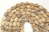 Natural Picture Jasper- Flat Oval Beads-10x14mm- 28 Pieces- Special Shape- Full Strand- 16 Inches Gemstone Beads