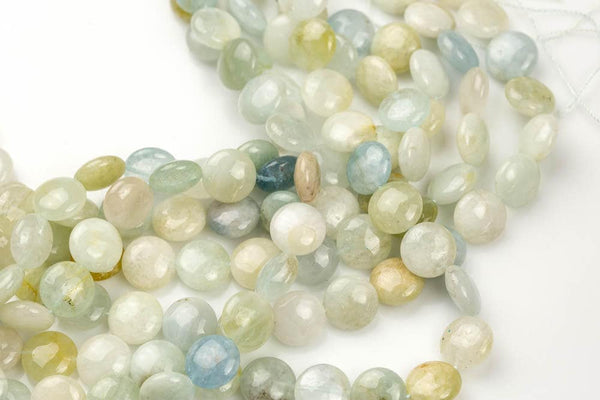 Natural aquamarine Puffy Coin beads in full strands- 12mm Gemstone Beads