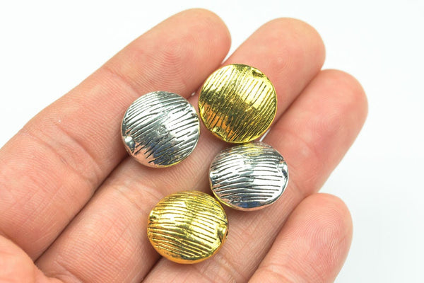 6 Puffy Coin PEWTER BEADS 17mm- 99-8193