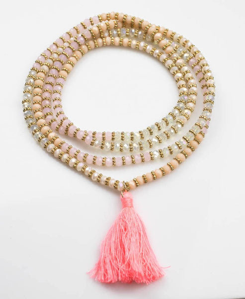 Catherine Cute Crystal Tassel Necklace - Pink - Perfect for Layering 36" #1