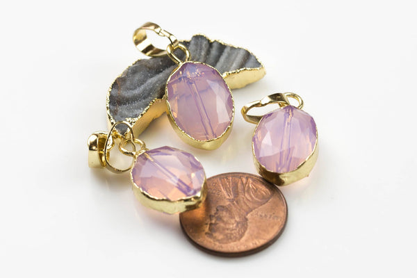 Cute!! Gorgeous Pink Opal Wrapped Crystal Hydro Quartz Hexagon Connector or Charms 12*16mm