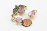 Cute!! Gorgeous Pink Opal Wrapped Crystal Hydro Quartz Hexagon Connector Or Charms 13mm