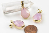 Pink Opal Teardrop Crystal Wrapped In Gold Pendants 13*18mm