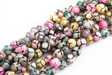 Natural Dzi Multi ColorBeads Faceted Round Beads. A Quality Full Strand 8mm, 10mm, 12mm -Full Strand 15.5 inch Strand Gemstone Beads