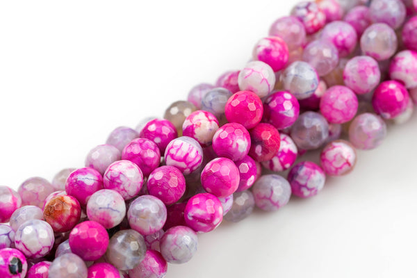 Fusia Fire Agate, High Quality in Faceted Round, 8mm, 10mm, 12mm- Full strand- 15.5 inches Long