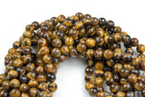 Natural A QUALITY Tiger's Eye Faceted Round, Full Strand, 4mm, 6mm, 8mm, 10mm, or 12mm Beads-Full Strand 15.5 inch Strand Gemstone Beads