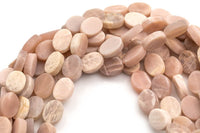 Natural Matte Pink Moonstone- Flat Oval Beads-12x16mm- 24 Pieces- Special Shape- Full Strand- 16 Inches Gemstone Beads