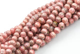 Natural NATURAL Rhodochrosite round beads in full strands. 4.5mm, 5mm, 5.5mm, 6mm, 7mm, 9mm, 10mm, 10.5mm- 8 Inch strand- No Dye Smooth