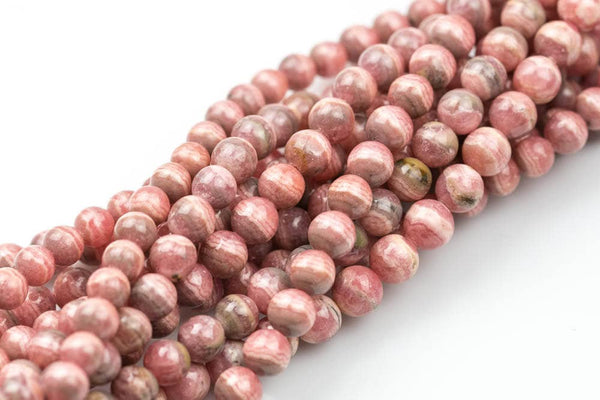 Natural NATURAL Rhodochrosite round beads in full strands. 4.5mm, 5mm, 5.5mm, 6mm, 7mm, 9mm, 10mm, 10.5mm- 8 Inch strand- No Dye Smooth